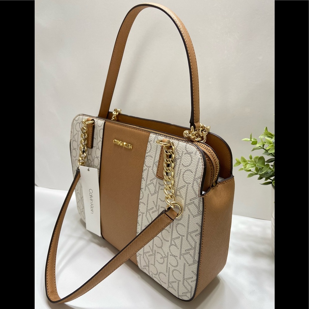 NEW Calvin Klein Monogram Logo Chainlink Satchel - Picture 10 of 12